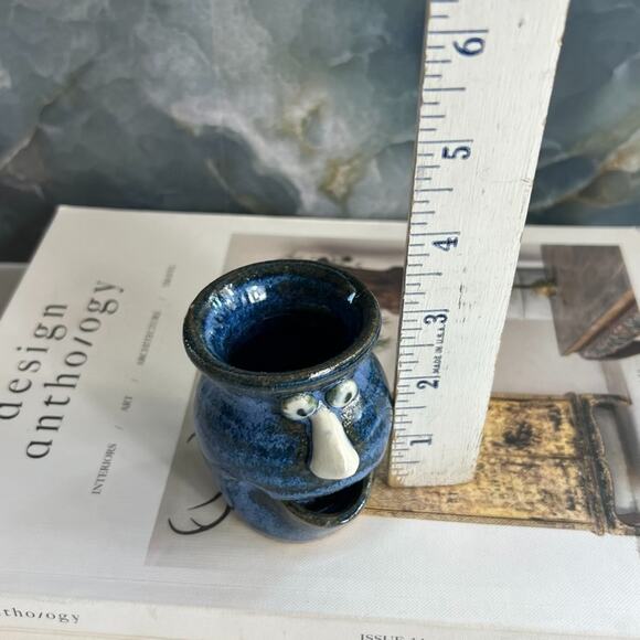 Studio Art Egg Separator Small Stoneware Blue Funny Face Open Mouth Glazed - Picture 8 of 9
